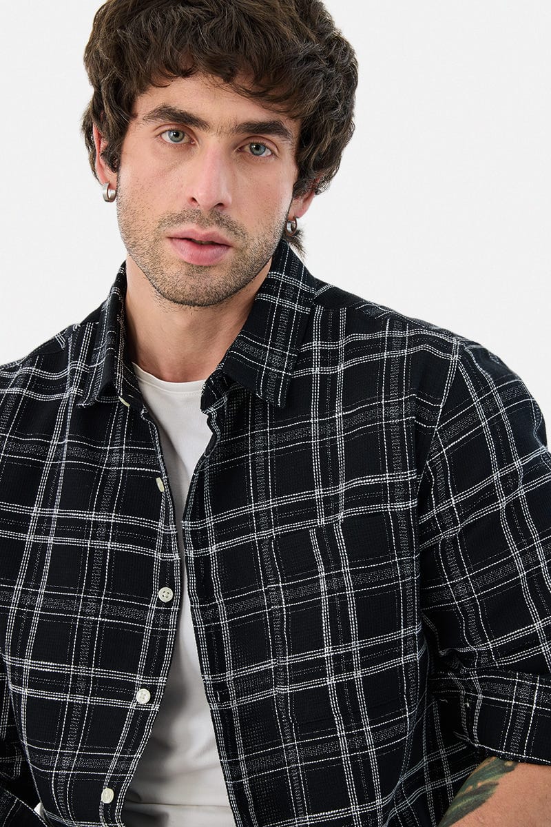 Men's Black Checked Casual Shirt